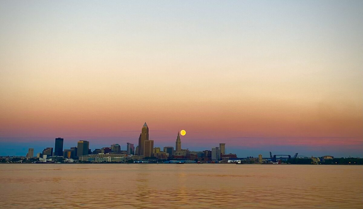 Cleveland skyline at sunset